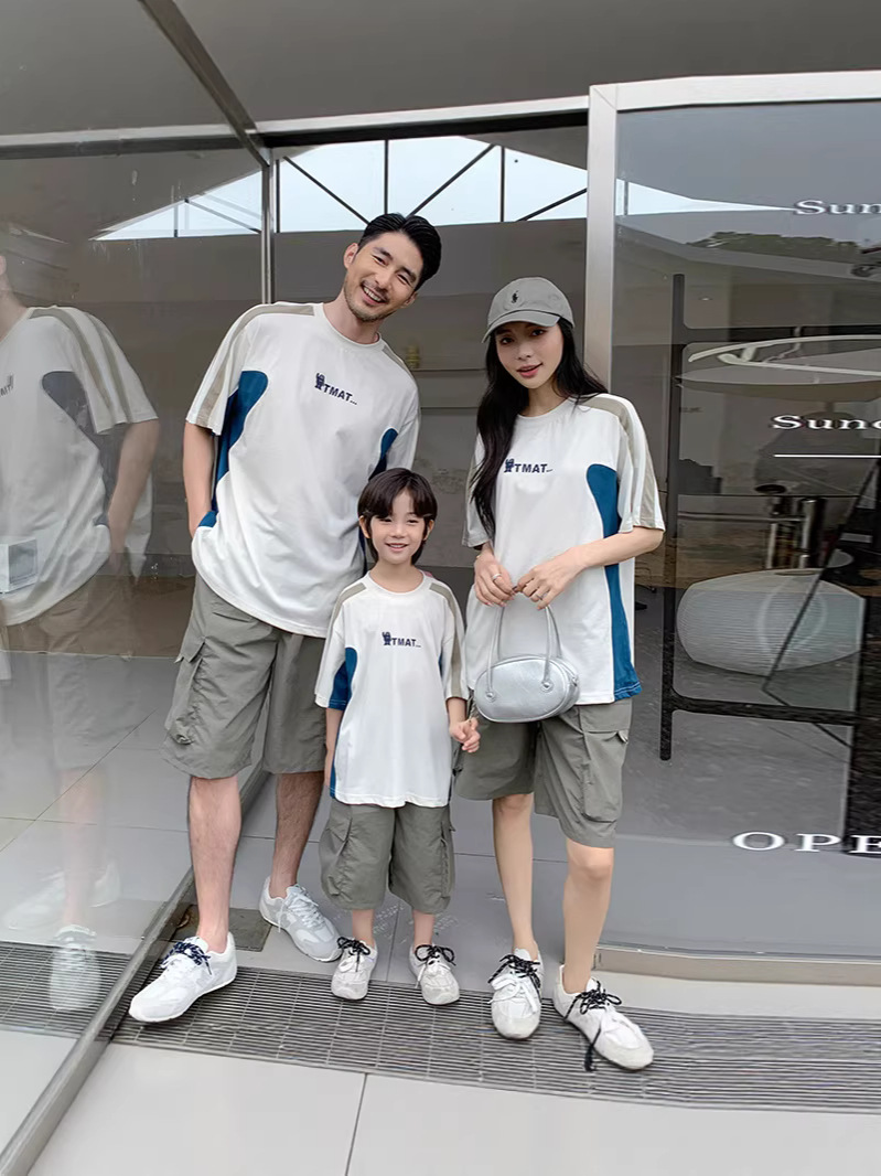 親子ペアルック バイカラー＆ラインデザインTシャツ