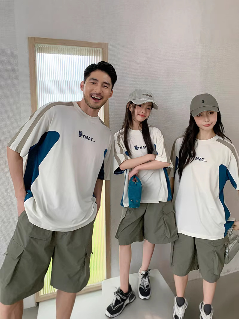 親子ペアルック バイカラー＆ラインデザインTシャツ