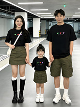 親子ペアルック トリプルハートTシャツ ブラック