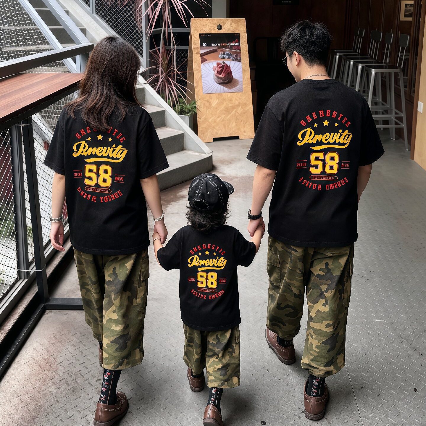 親子ペアルック ヴィンテージ風 カレッジロゴTシャツ