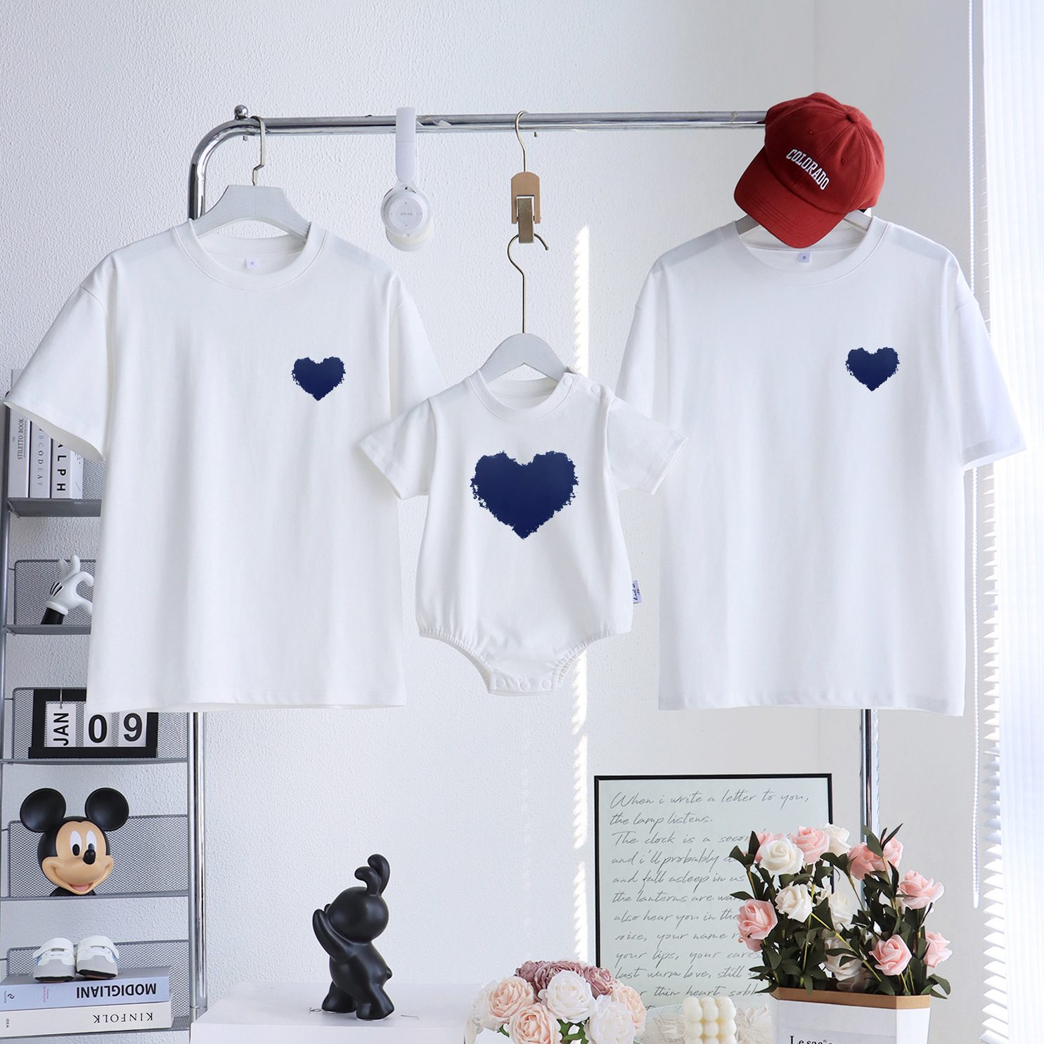 親子ペアルック ペイントタッチハート 白Tシャツ ホワイト
