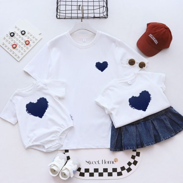 親子ペアルック ペイントタッチハート 白Tシャツ