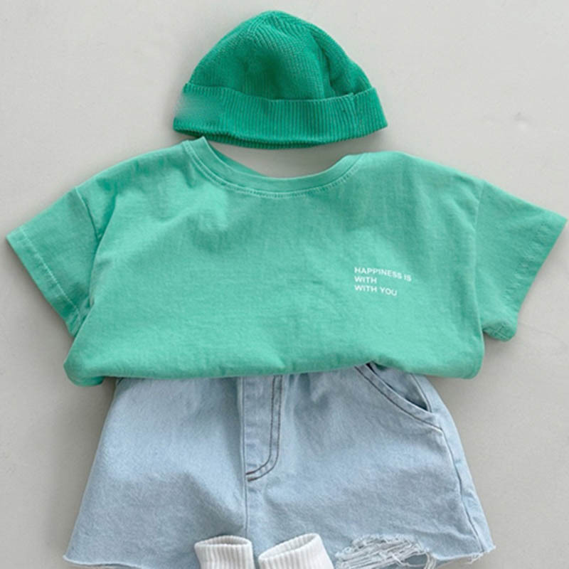 親子ペアルック 「Happiness」 ミント＆ホワイト Tシャツ