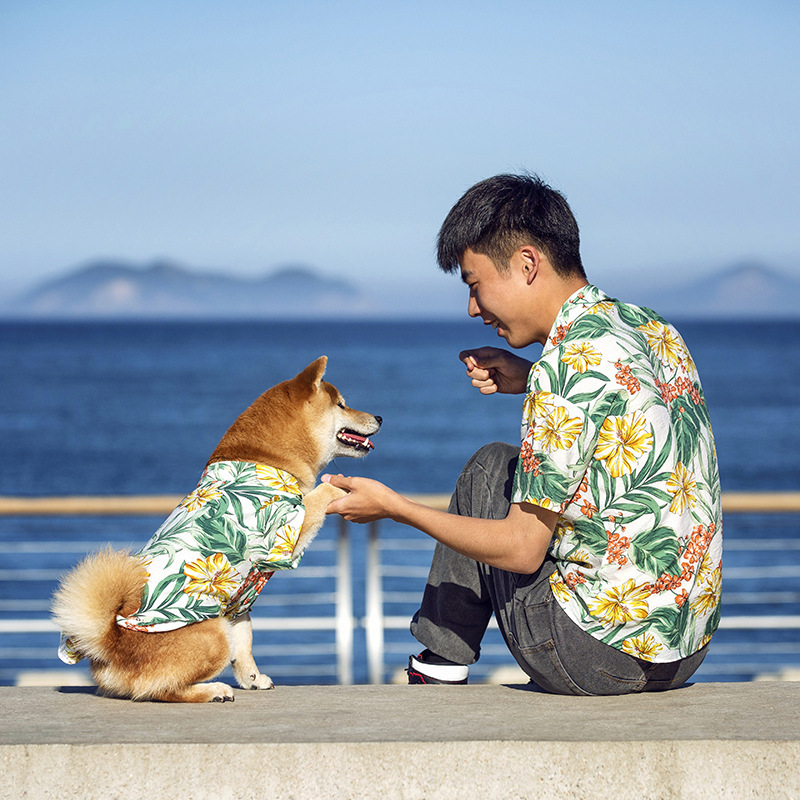 ペットペアルック 夏のおもいで ハイビスカス柄 アロハシャツ