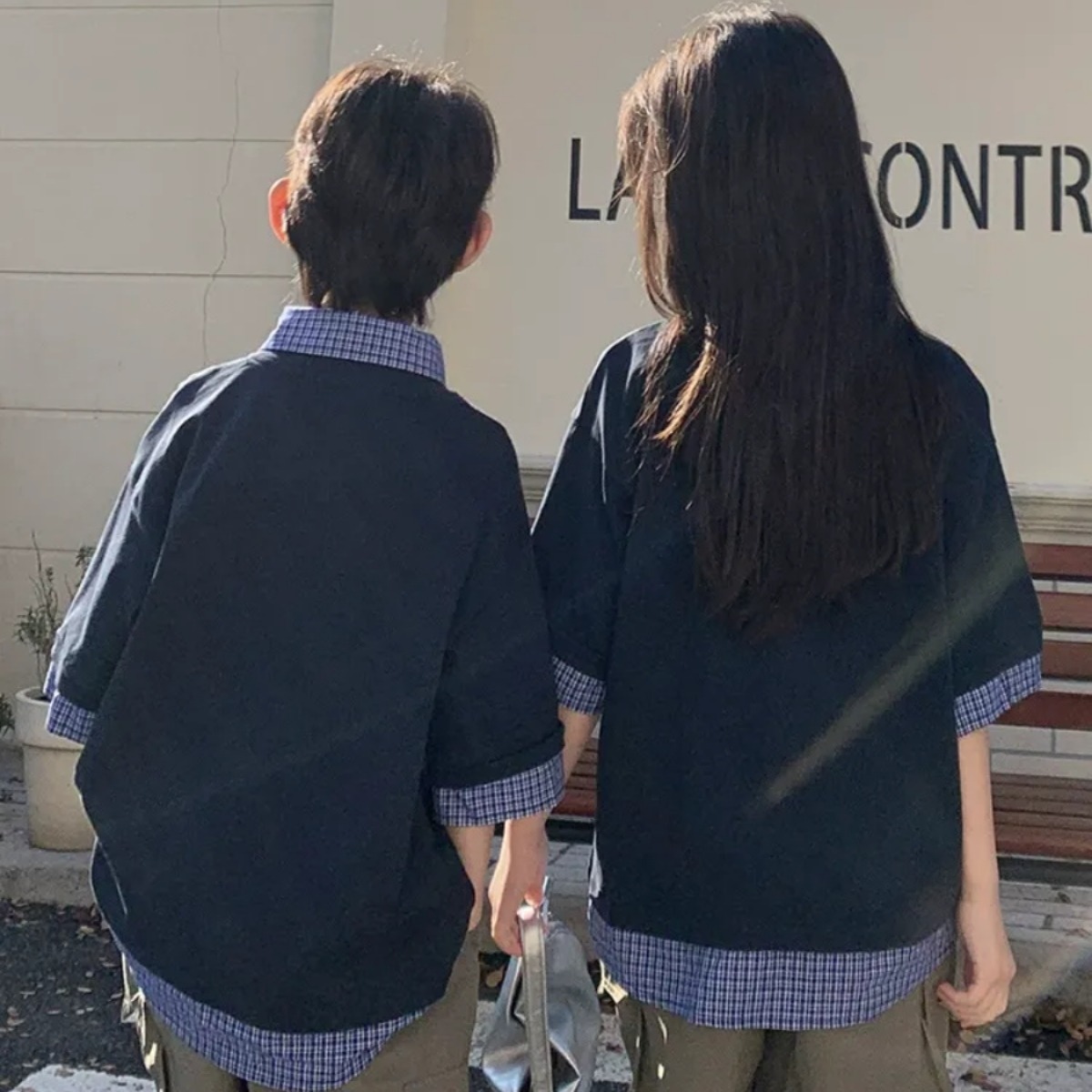 親子ペアルック シャツレイヤード風 5分袖トップス