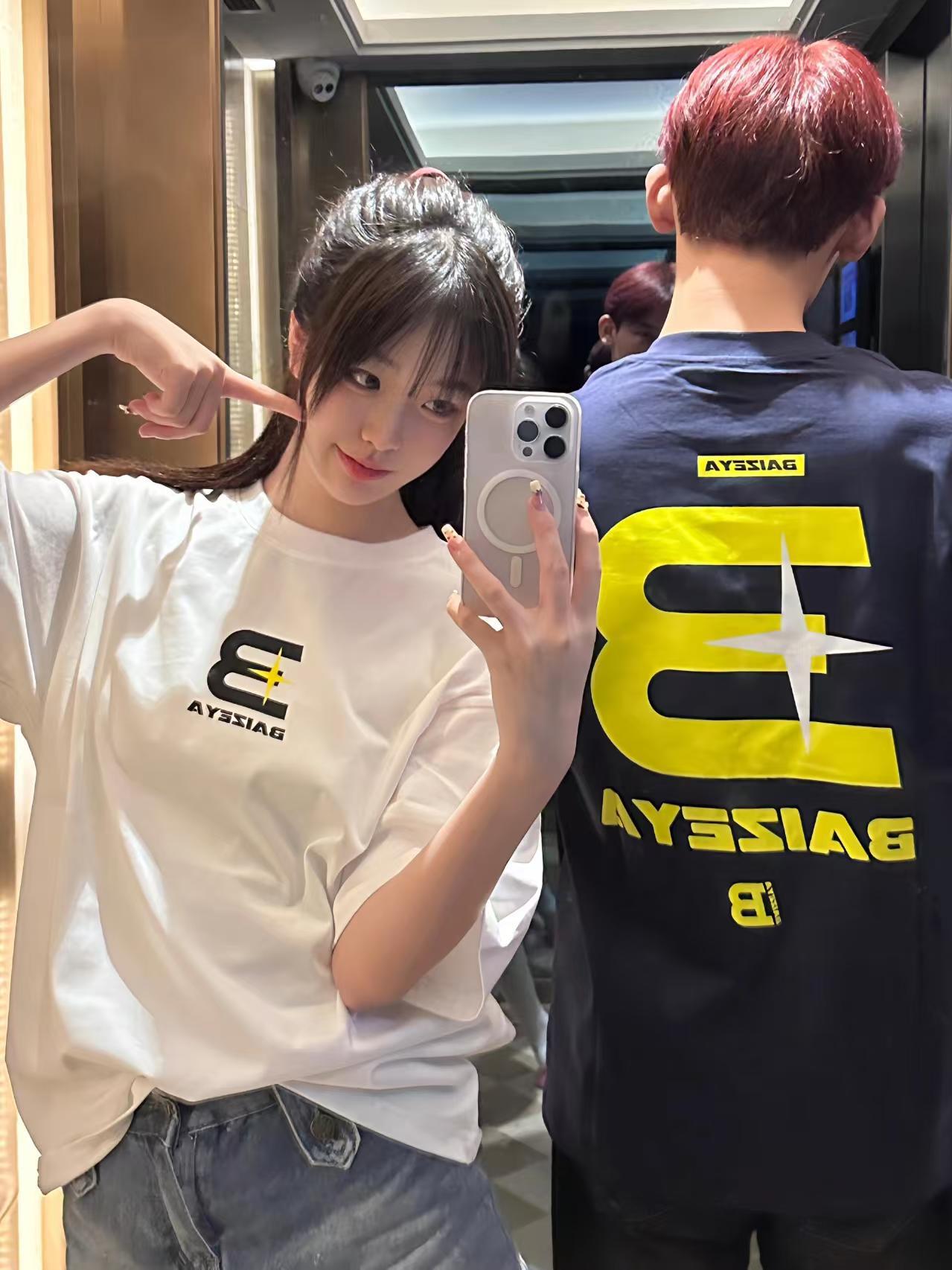 カップルペアルック リンクロゴ バックプリントTシャツ