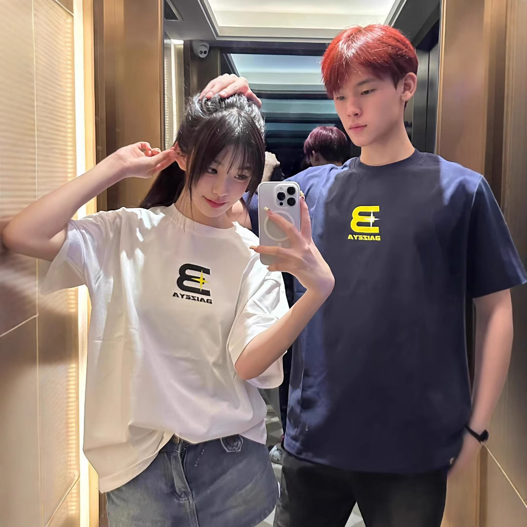 カップルペアルック リンクロゴ バックプリントTシャツ
