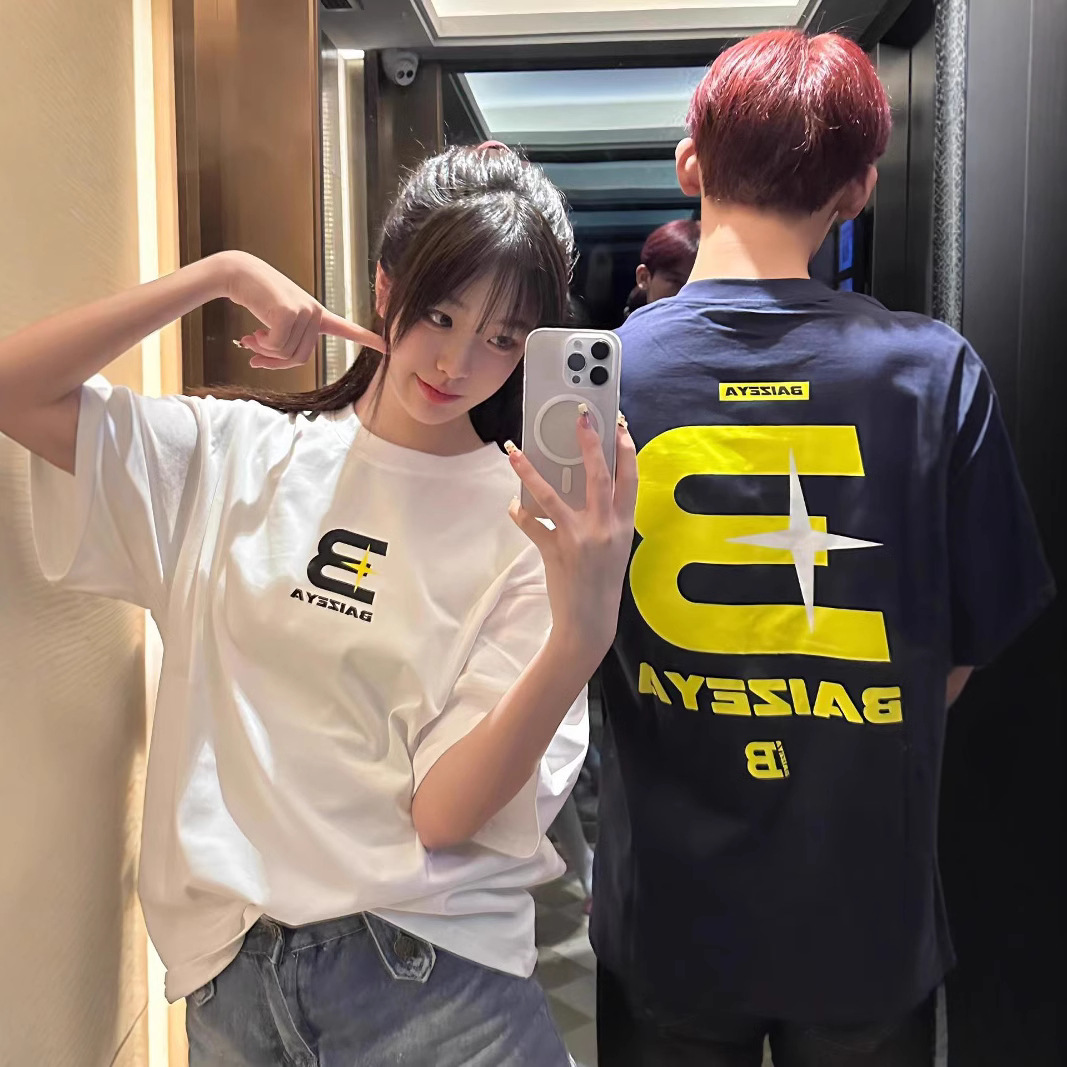 カップルペアルック リンクロゴ バックプリントTシャツ