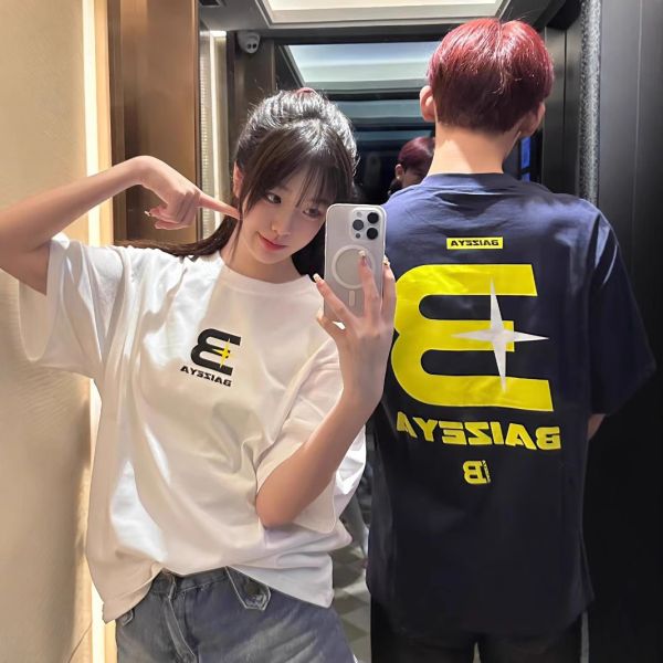 カップルペアルック リンクロゴ バックプリントTシャツ