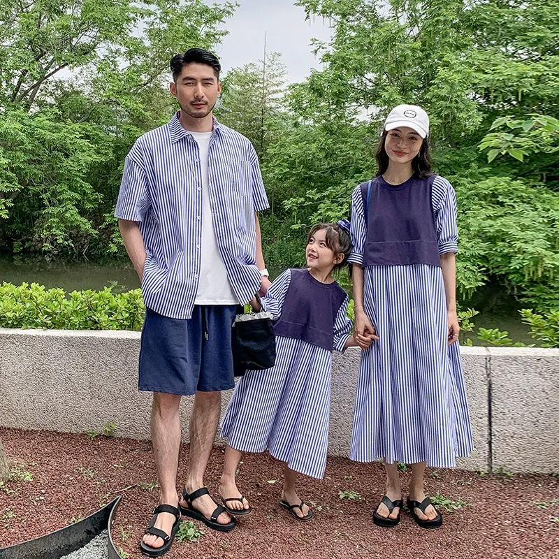 親子ペアルック ストライプ柄リンク シャツ・ワンピース