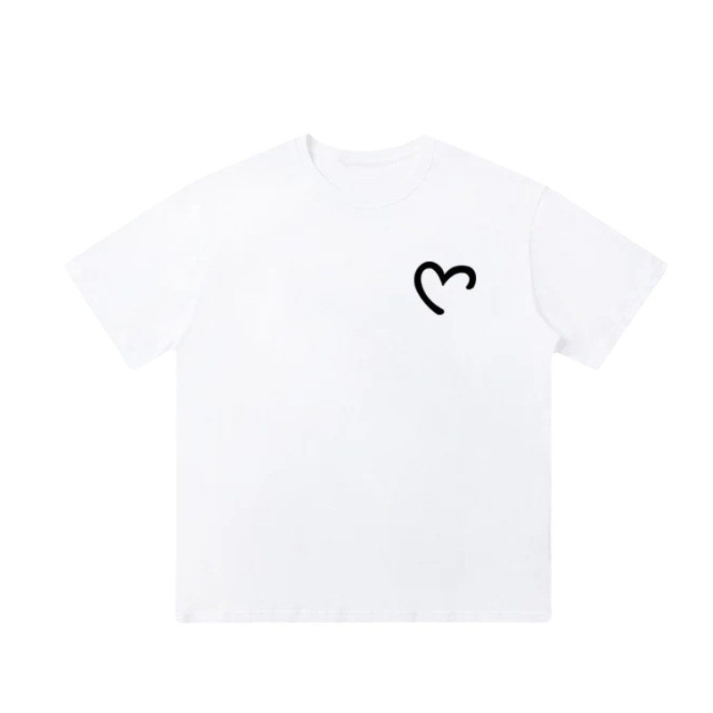 カップルペアルック ワンポイント手書き風 ハートTシャツ ホワイト
