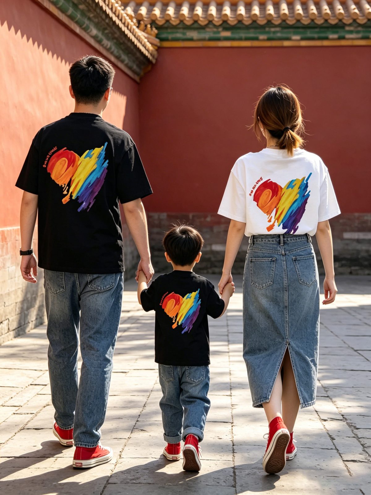 親子ペアルック レインボーペイントハートTシャツ