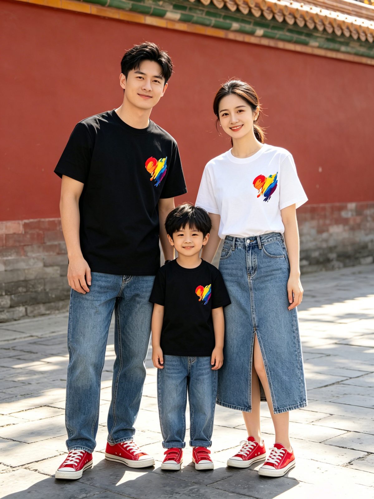 親子ペアルック レインボーペイントハートTシャツ
