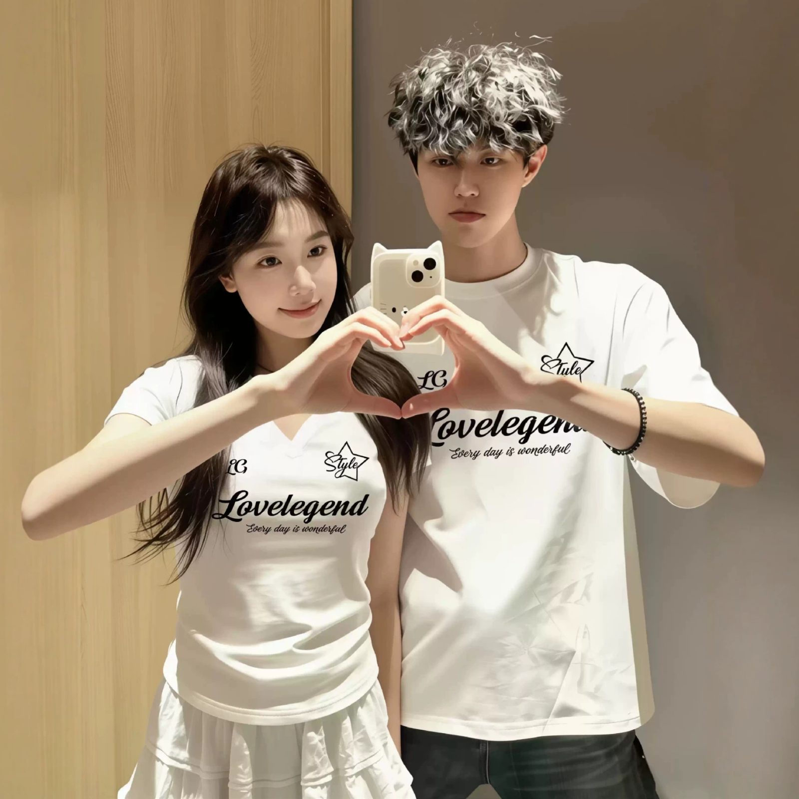 カップルペアルック シルエットで魅せる「Lovelegend」プリントTシャツ