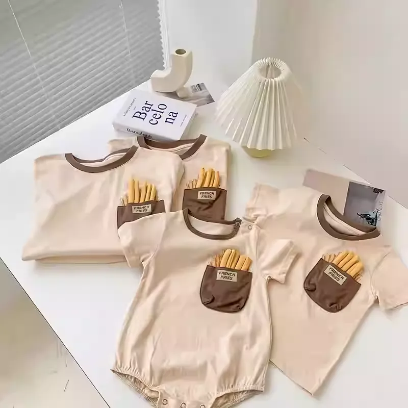親子ペアルック お揃いポテト Tシャツ&ロンパース