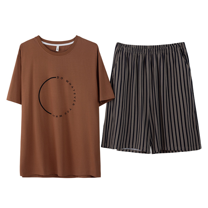 カップルペアルック アースカラー＆ストライプ パジャマ メンズ