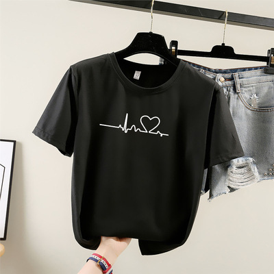 ペアルック エモーショナル・ハートビートTシャツ ブラック