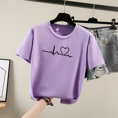 ペアルック エモーショナル・ハートビートTシャツ パープル
