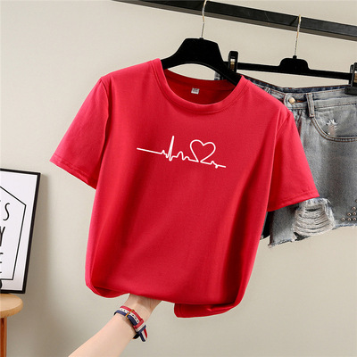 ペアルック エモーショナル・ハートビートTシャツ レッド