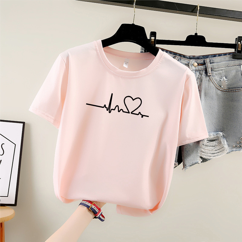 ペアルック エモーショナル・ハートビートTシャツ ピンク
