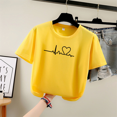 ペアルック エモーショナル・ハートビートTシャツ イエロー