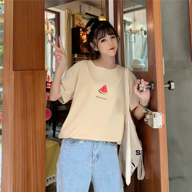 ペアルック フルーツプリント半袖Tシャツ
