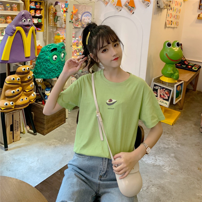 ペアルック フルーツプリント半袖Tシャツ アボカドグリーン