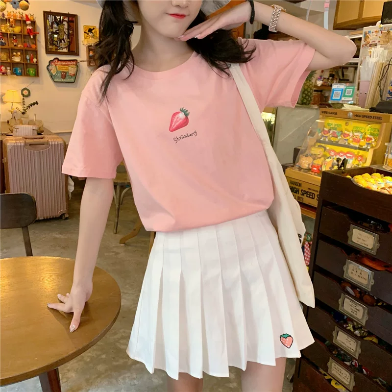 ペアルック フルーツプリント半袖Tシャツ