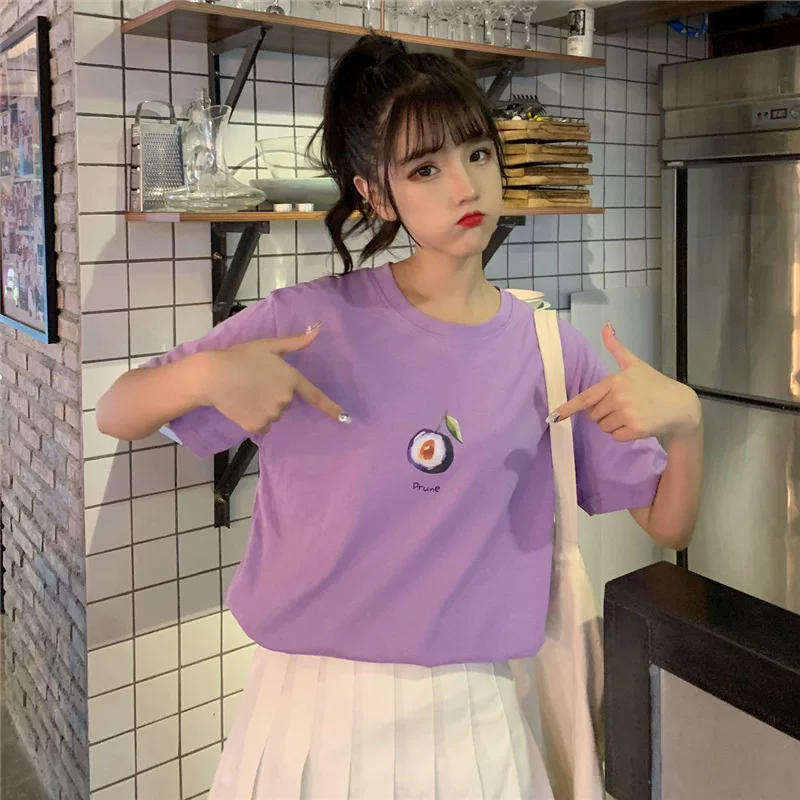 ペアルック フルーツプリント半袖Tシャツ