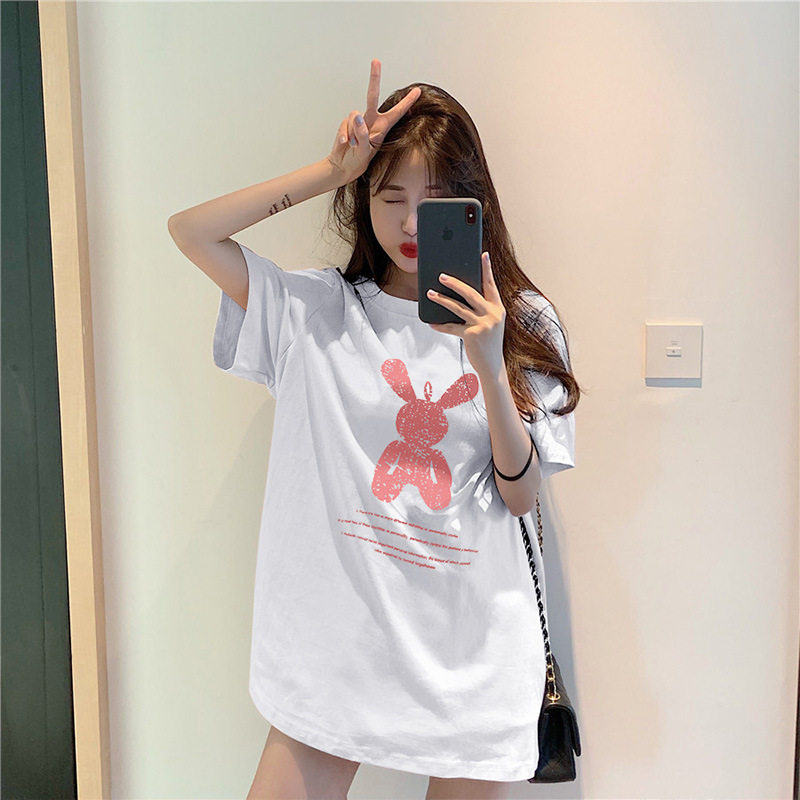 双子コーデ ラビットプリント オーバーサイズTシャツ ホワイト