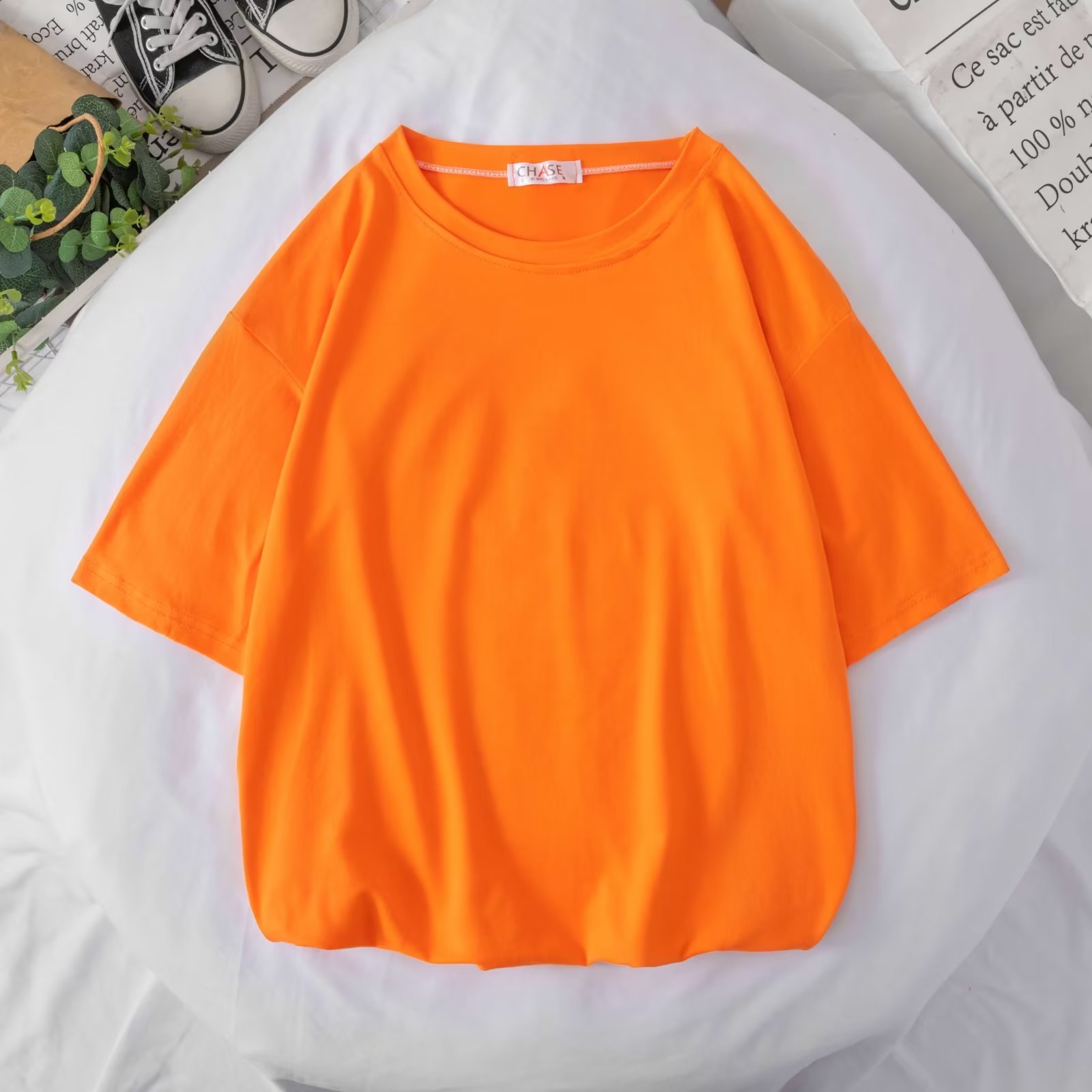 ペアルック ソックス付き カラフルビッグTシャツ オレンジ