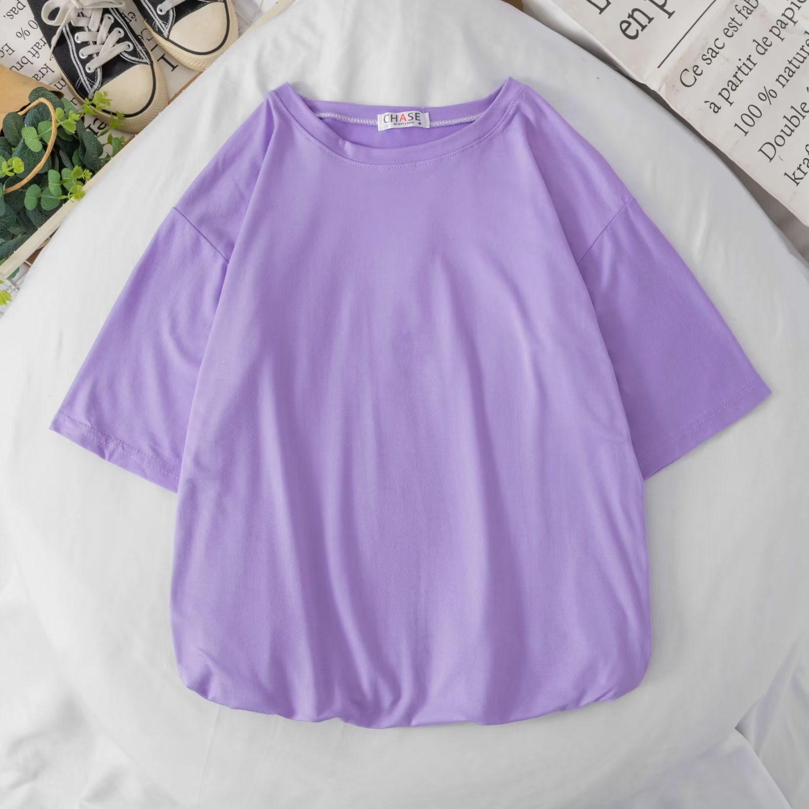ペアルック ソックス付き カラフルビッグTシャツ ラベンダー
