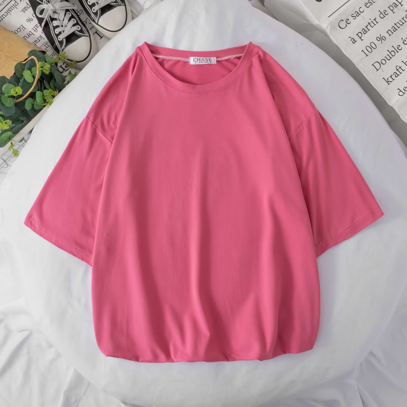 ペアルック ソックス付き カラフルビッグTシャツ ローズピンク