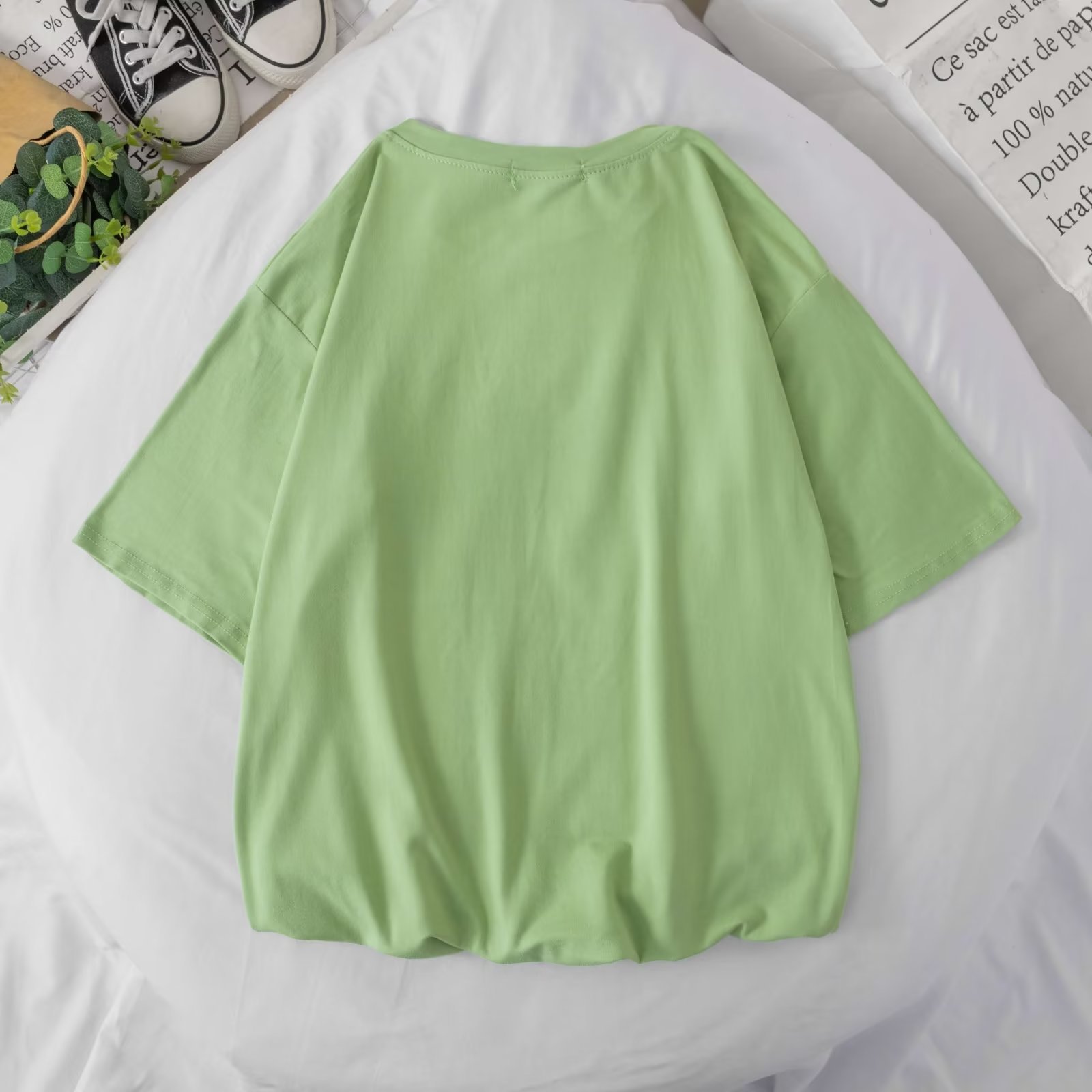 ペアルック ソックス付き カラフルビッグTシャツ ライトグリーン