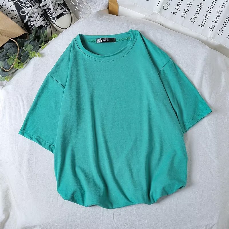 ペアルック ソックス付き カラフルビッグTシャツ エメラルドグリーン