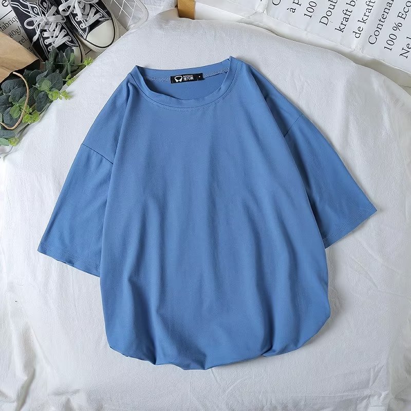 ペアルック ソックス付き カラフルビッグTシャツ デニムブルー