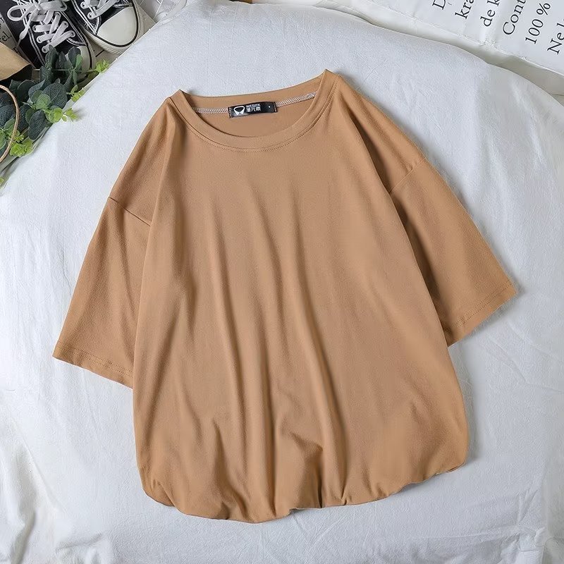 ペアルック ソックス付き カラフルビッグTシャツ キャメル
