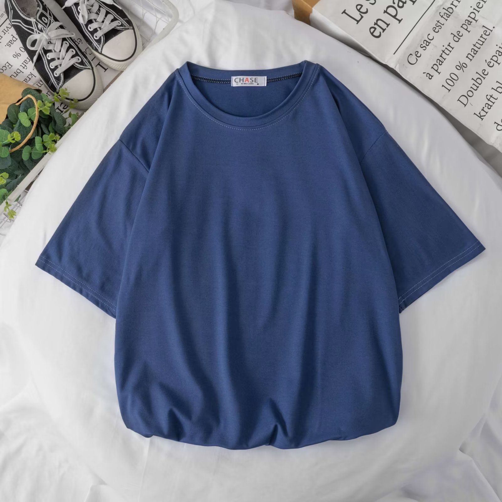 ペアルック ソックス付き カラフルビッグTシャツ ネイビー