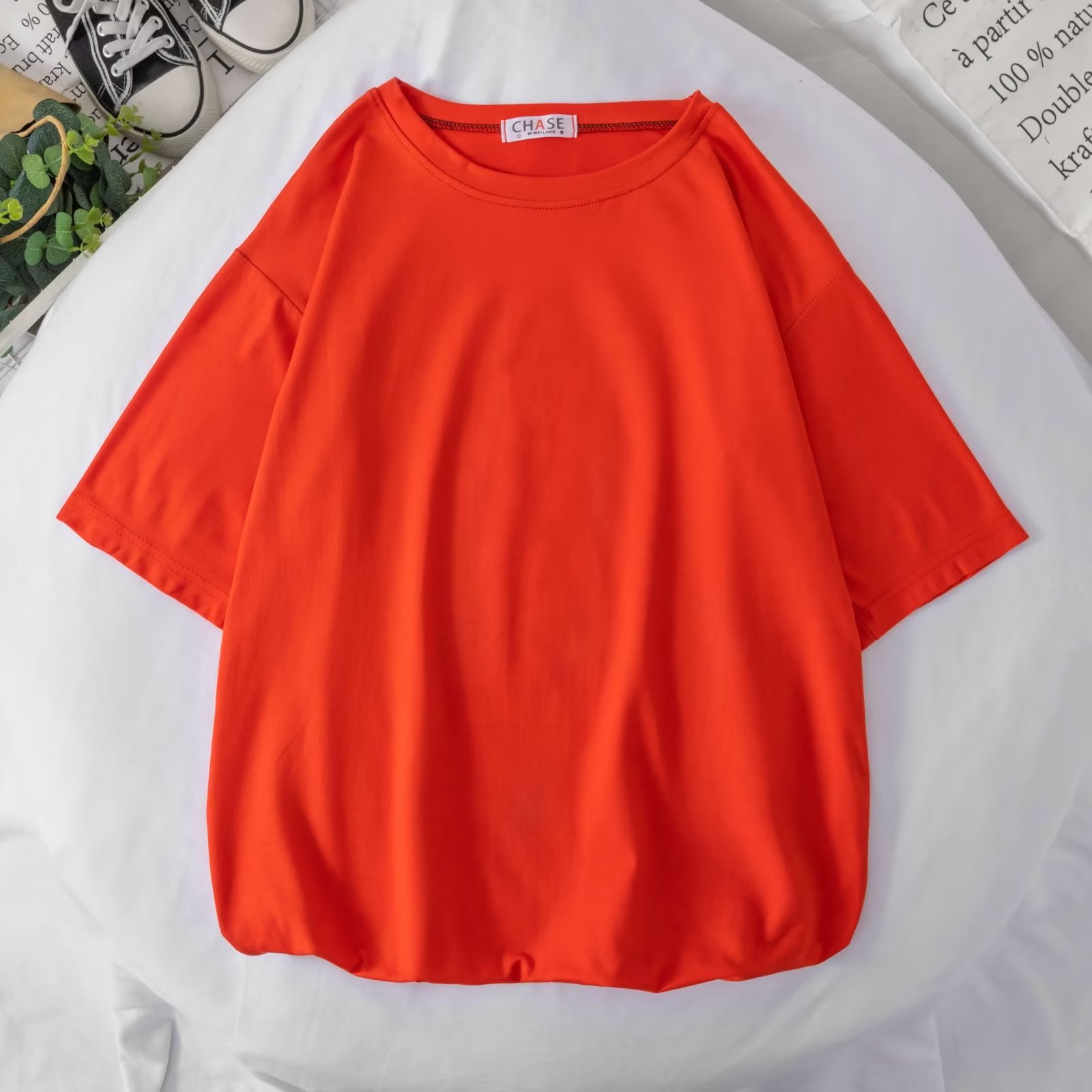 ペアルック ソックス付き カラフルビッグTシャツ レッド