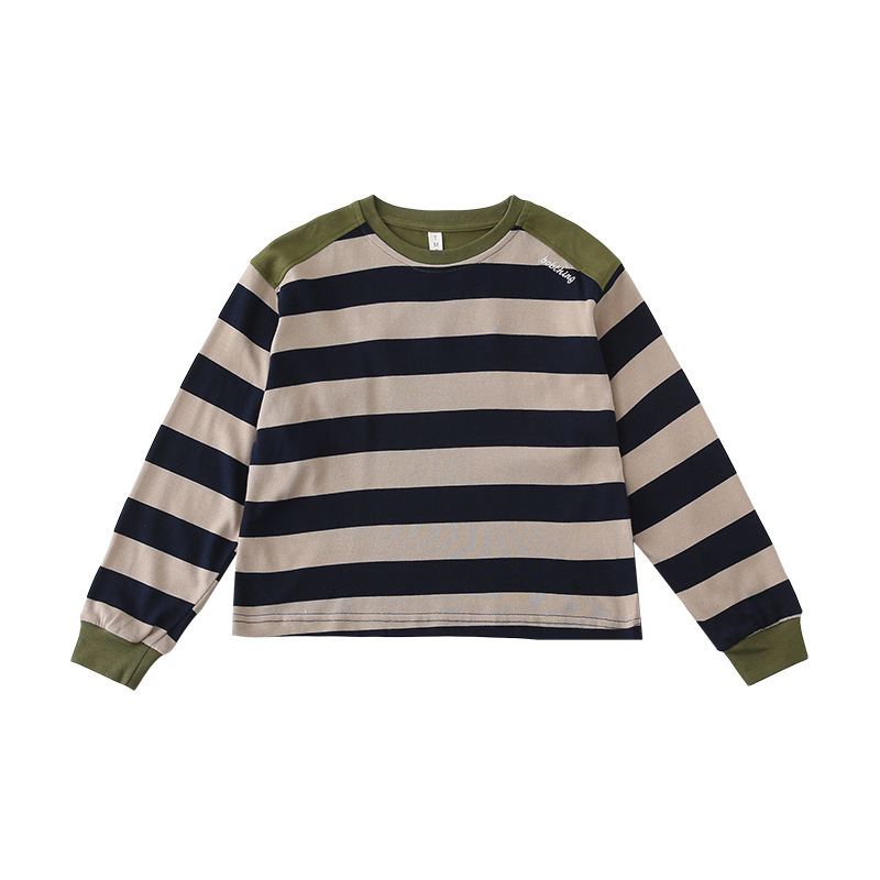 親子ペアルック アースカラーボーダー 長袖Tシャツ
