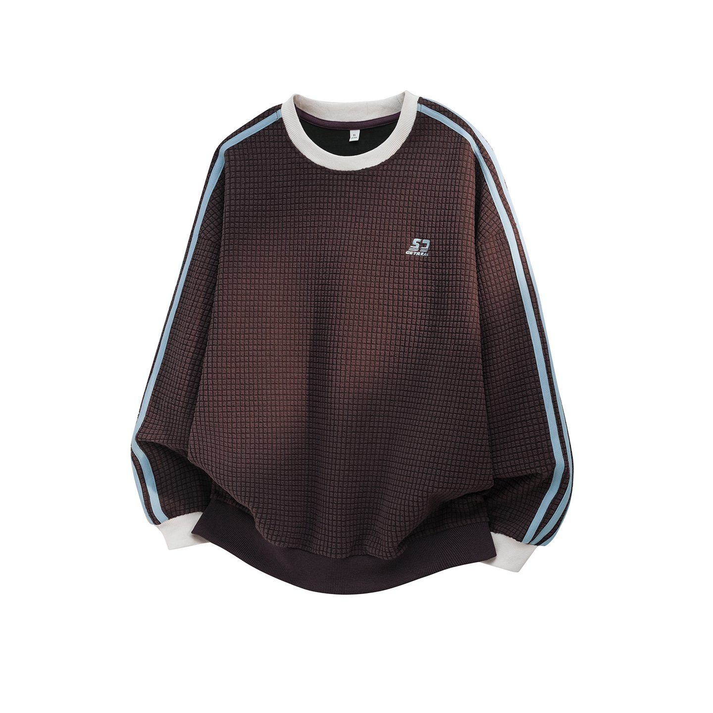 カップルペアルック サイドライン ワッフル調ロングTシャツ