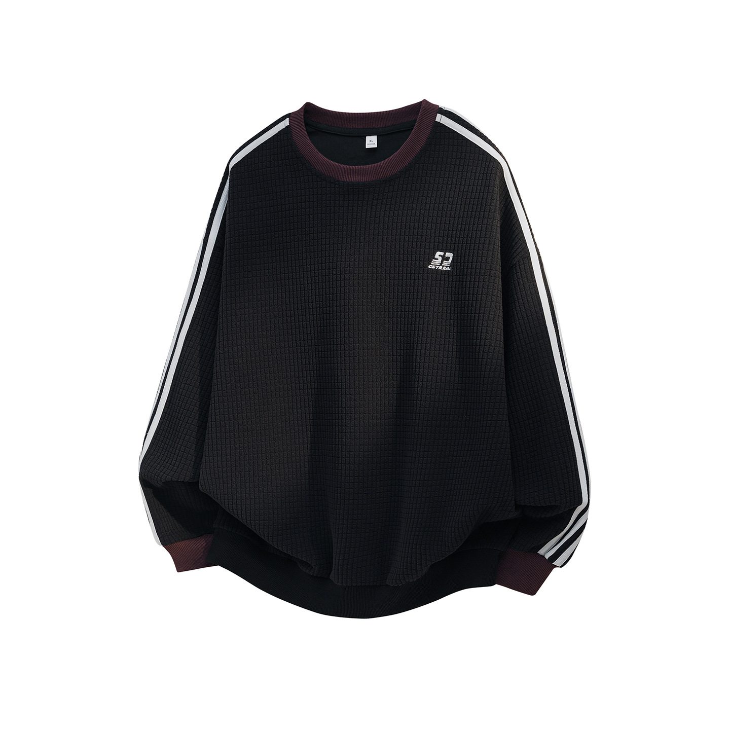 カップルペアルック サイドライン ワッフル調ロングTシャツ