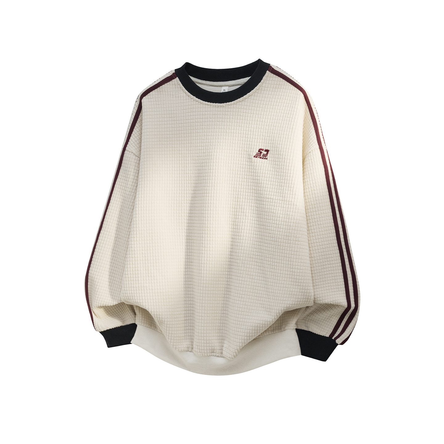 カップルペアルック サイドライン ワッフル調ロングTシャツ