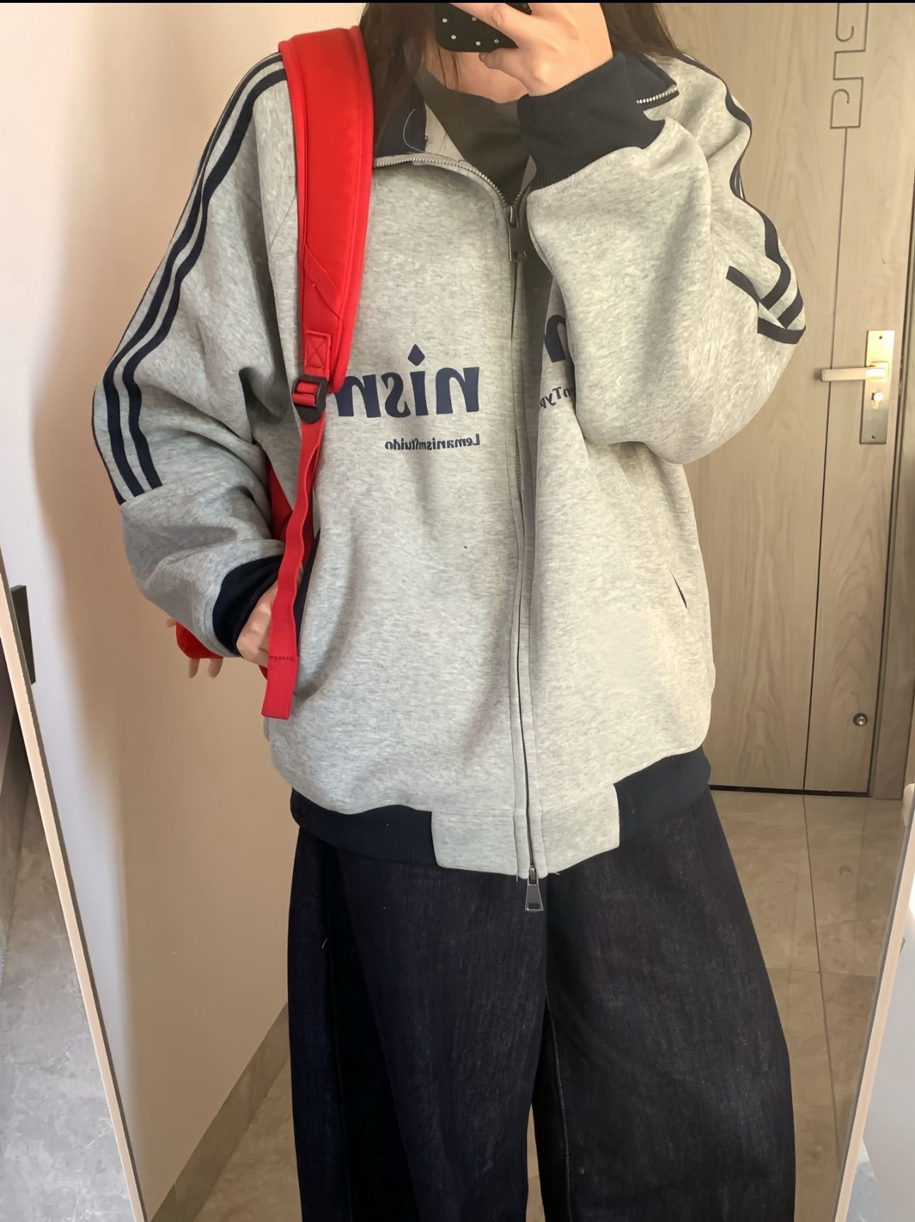 カップルペアルック レトロスポーティ ライン入りトラックジャケット