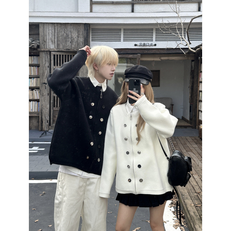 カップルペアルック ナポレオン風 ジップアップ ニットカーディガン