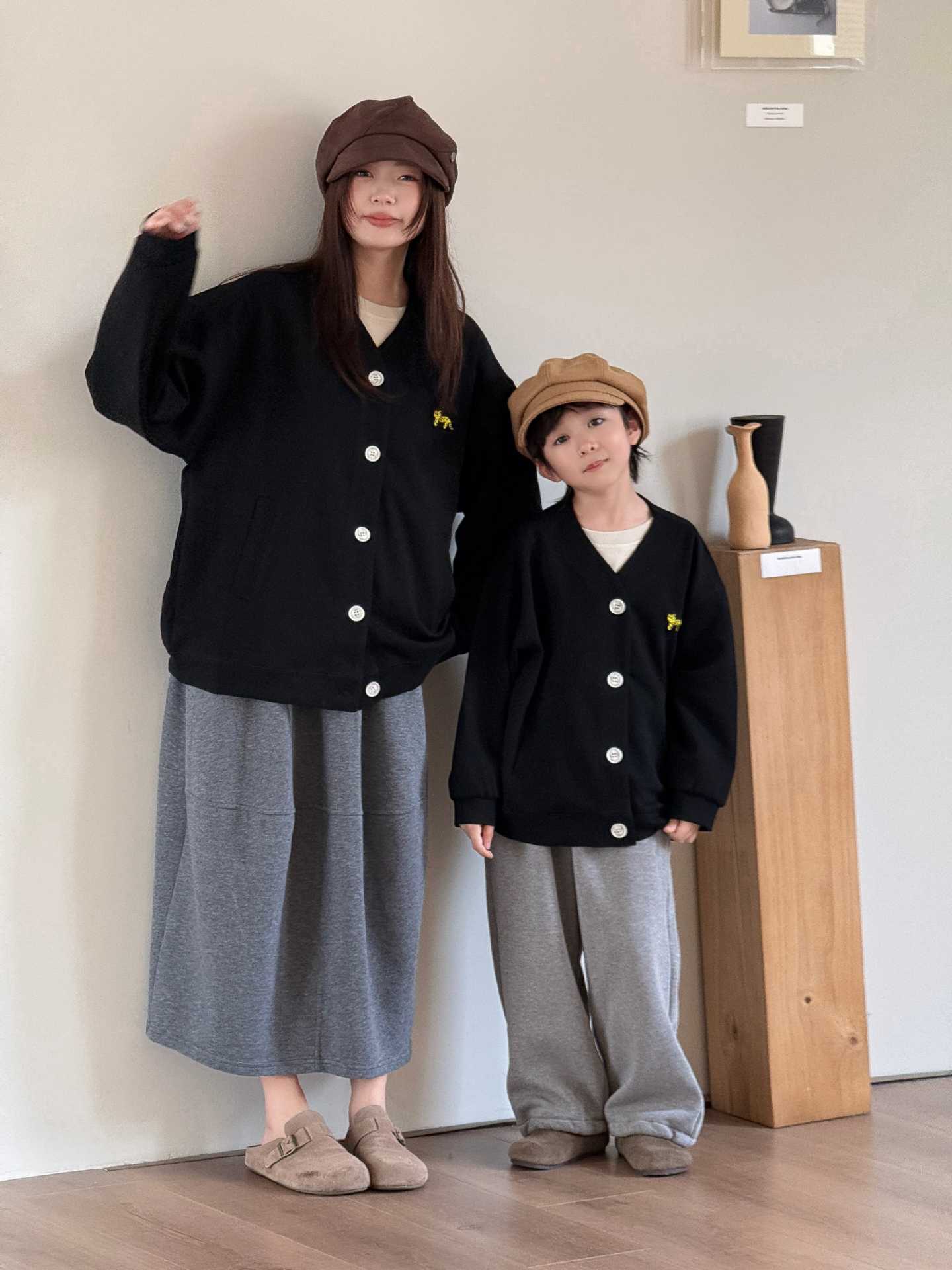 親子ペアルック どうぶつ刺繍 スウェットカーディガン