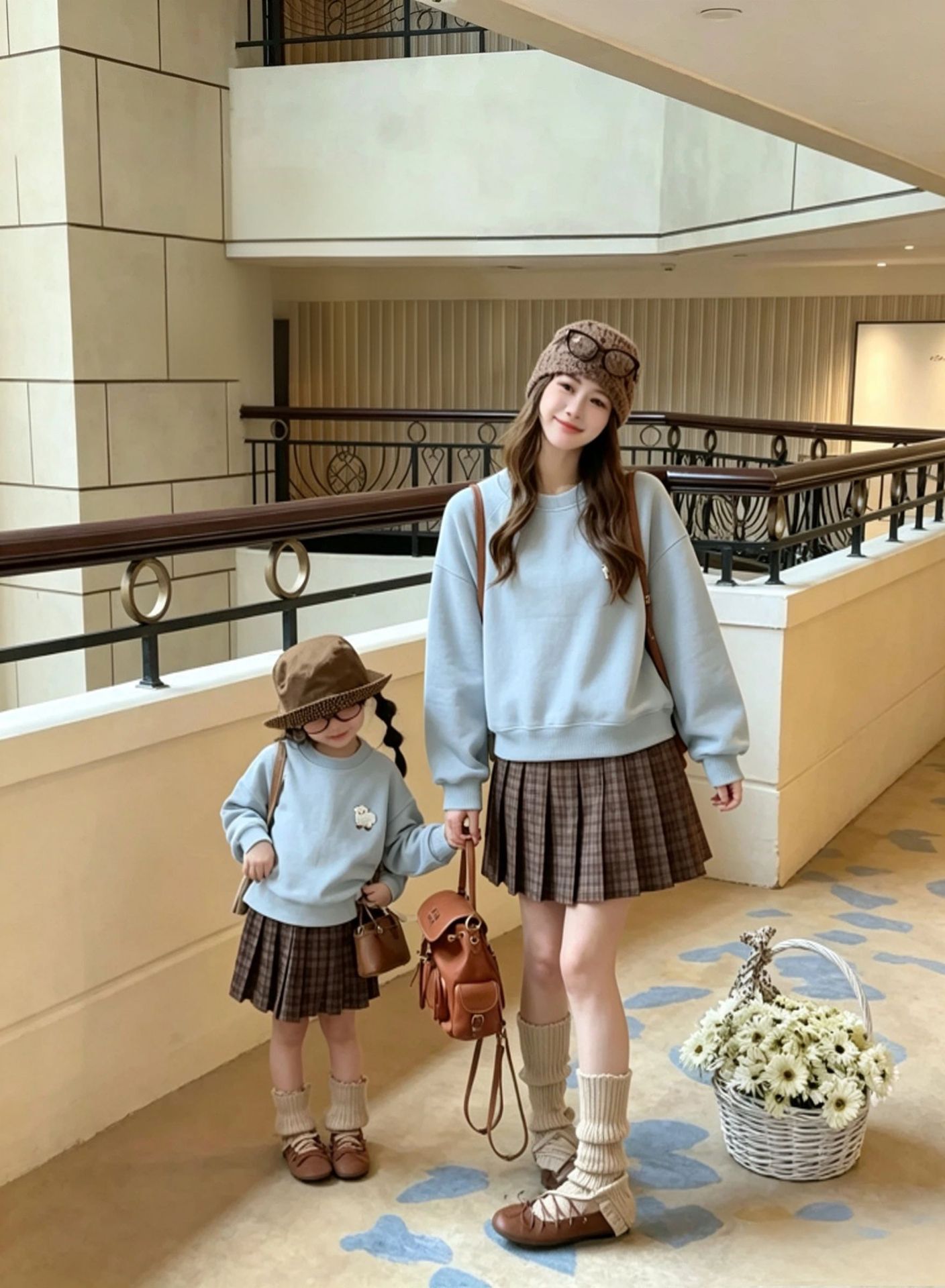 親子ペアルック アニマルワンポイント ライトブルー スウェット・トレーナー