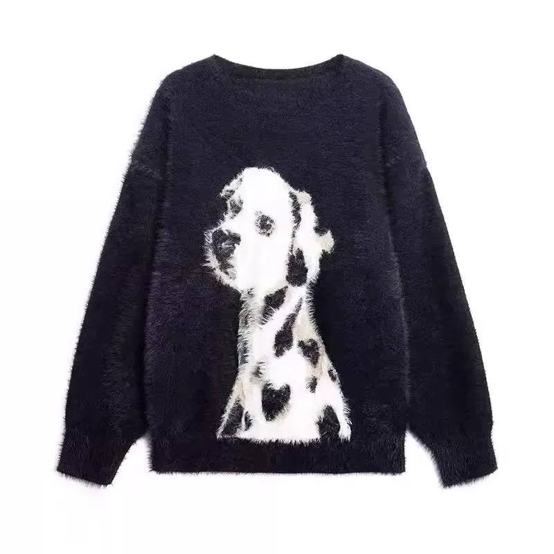 カップルペアルック ふわもこダルメシアン柄 シャギーニット