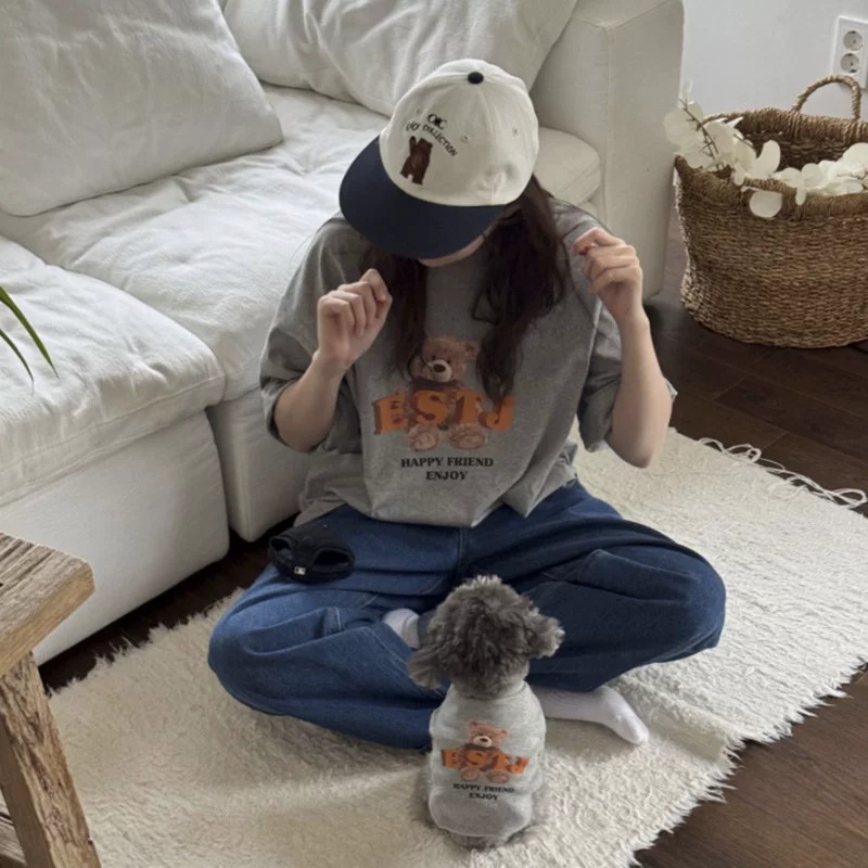 ペットペアルック テディベア リラクシングTシャツ