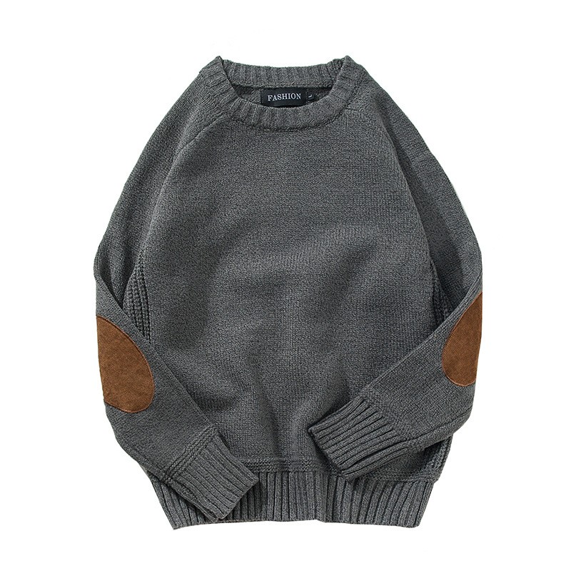 カップルペアルック エルボーパッチ付き クルーネックニット